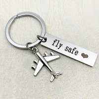 diy stainless steel keychain fly safe couple gift aircraft key chain bag accessories car key ring pendant k2194