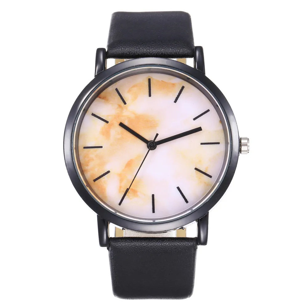 Top Sale Women Watch Marble Dial Casual Ladies Quartz Wristwatch Simple Black Leather Strap Clock High Quality Relogio Femini@50 - Цвет: B