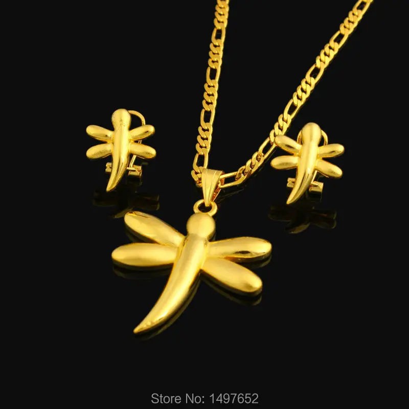 Серьги подвески Dragonfly набор ювелирных изделий/серьги золотого цвета с животными