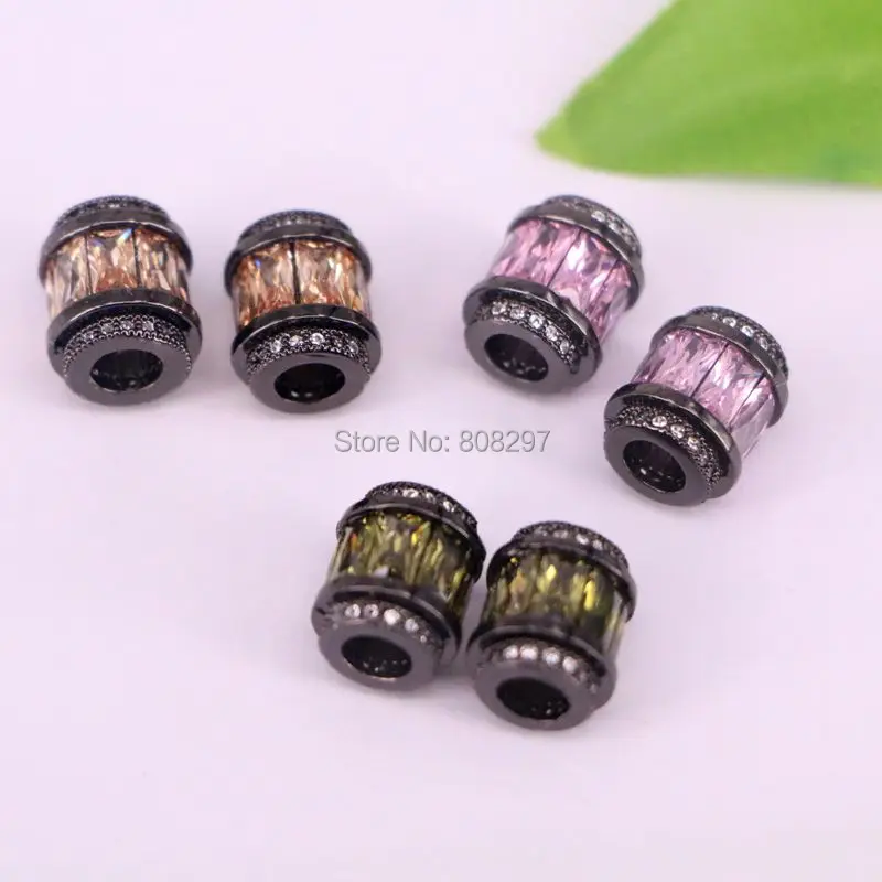 20 шт. DIY ювелирных изделий браслет черный пистолет Цвет латунь металл Micro Pave CZ кристалл большая дыра spacer Бусины