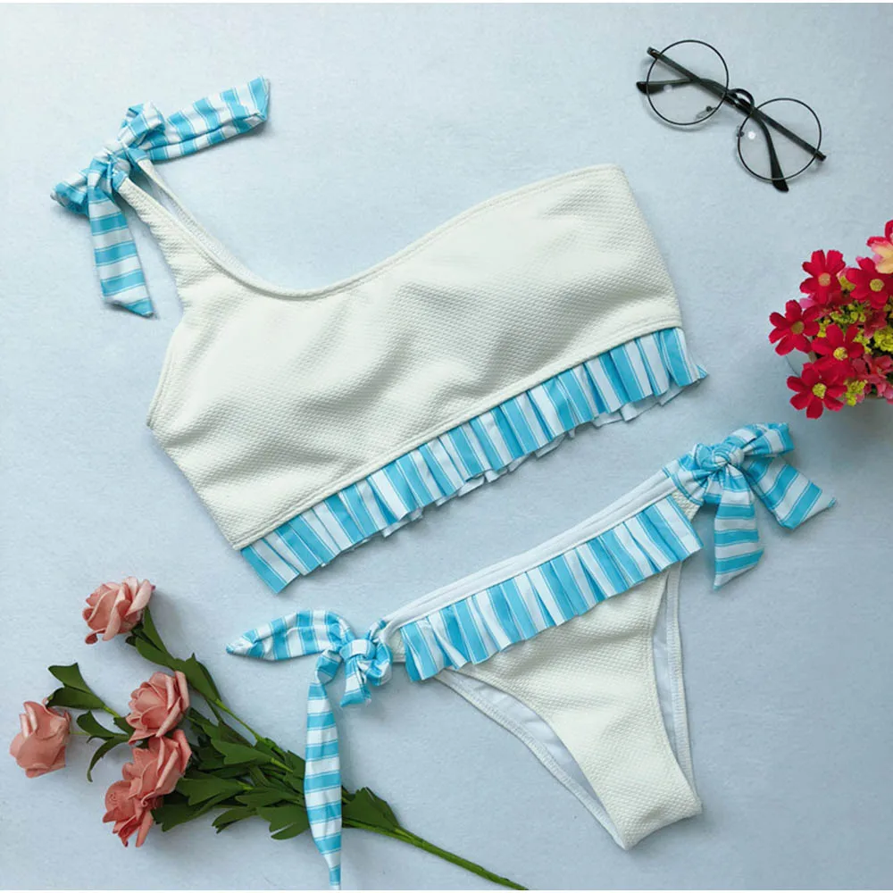 FS сексуальный гофрированный один фиксатор для плеча женский купальник бикини с