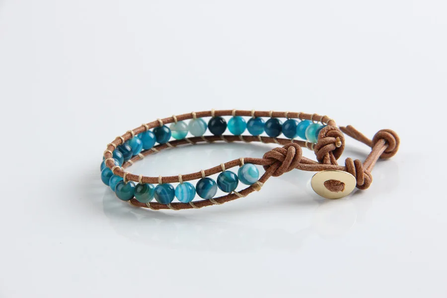 Новинка 1 прядь кожаный браслет из натурального синего оникса 6 мм бусины для