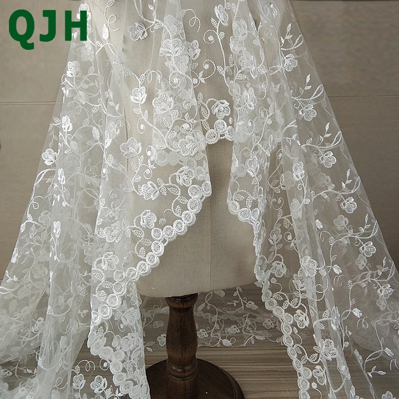 QJH 1 ярд 120 см ширина элегантные мягкие белые цветы шелковые ткани в африканском
