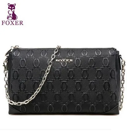 black FOXER женская сумка, новинка, модная сумка через плечо, сумка на цепочке с тиснением - Цвет: black