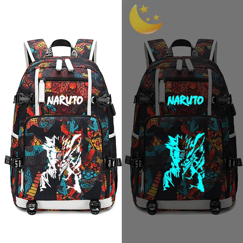 Style I Naruto logo Anime Backpack USB Charging Travel Bag Luminous Student Schoolbag Bag Laptop Bag Cosplay Backpack Kids Gift - Цвет: Style I