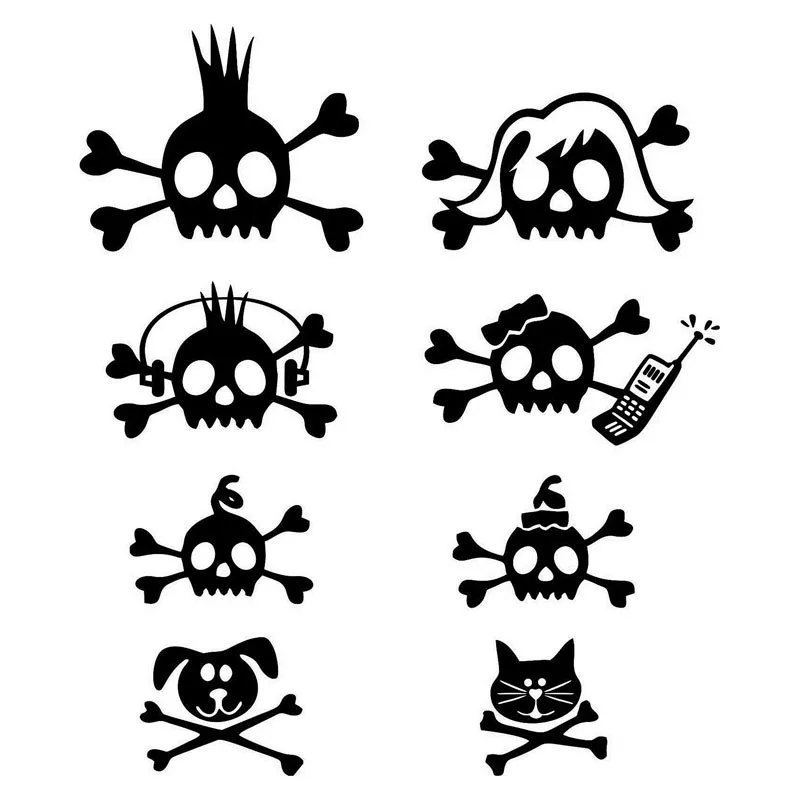 17.1*20CM Fraternity Skull Bone Cross Bar Rocker Family Car Sticker Vinyl Decals Covering The Body Black/Silver C7-0998 | Автомобили и