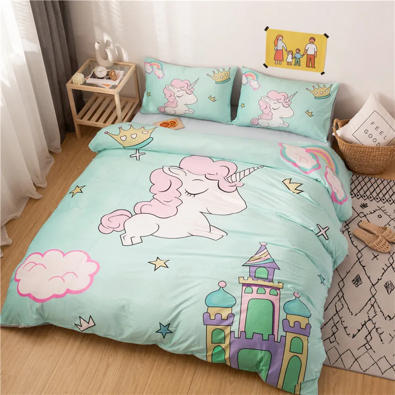 Cartoon Unicorn Dinosaur Printing Fleece Fabric Girl Child Bedding Sets Velvet Flannel Duvet Cover Bed sheet/Linen Pillowcases | Дом и сад