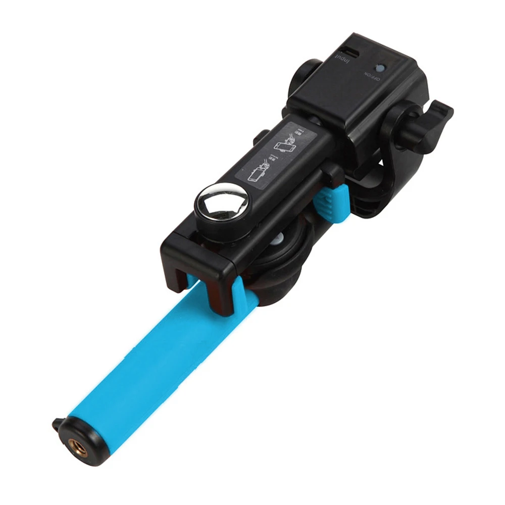 Blue New 360 Degree Electric Rotation Handheld Bluetooth 4.0 Selfie Stick With Rearview Mirror For Smartphone Selfy Remote Stick - Цвет: Blue