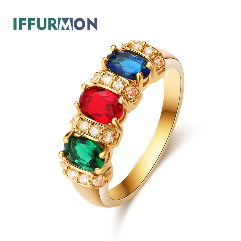 Iffurmon модные золотые Цветные кольца для Для женщин Имитация Кристалл Bague Femme