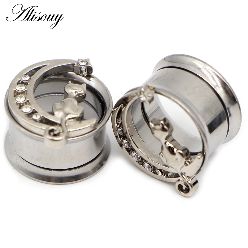 EM0870A Silver Cat 2 шт., нержавеющая сталь, анодированная двойная расклешенная внутренняя нить, винт, подходит для ушей, тоннель, затычка для ушей, расширитель, пирсинг, ювелирные изделия - Окраска металла: EM0870A Silver Cat