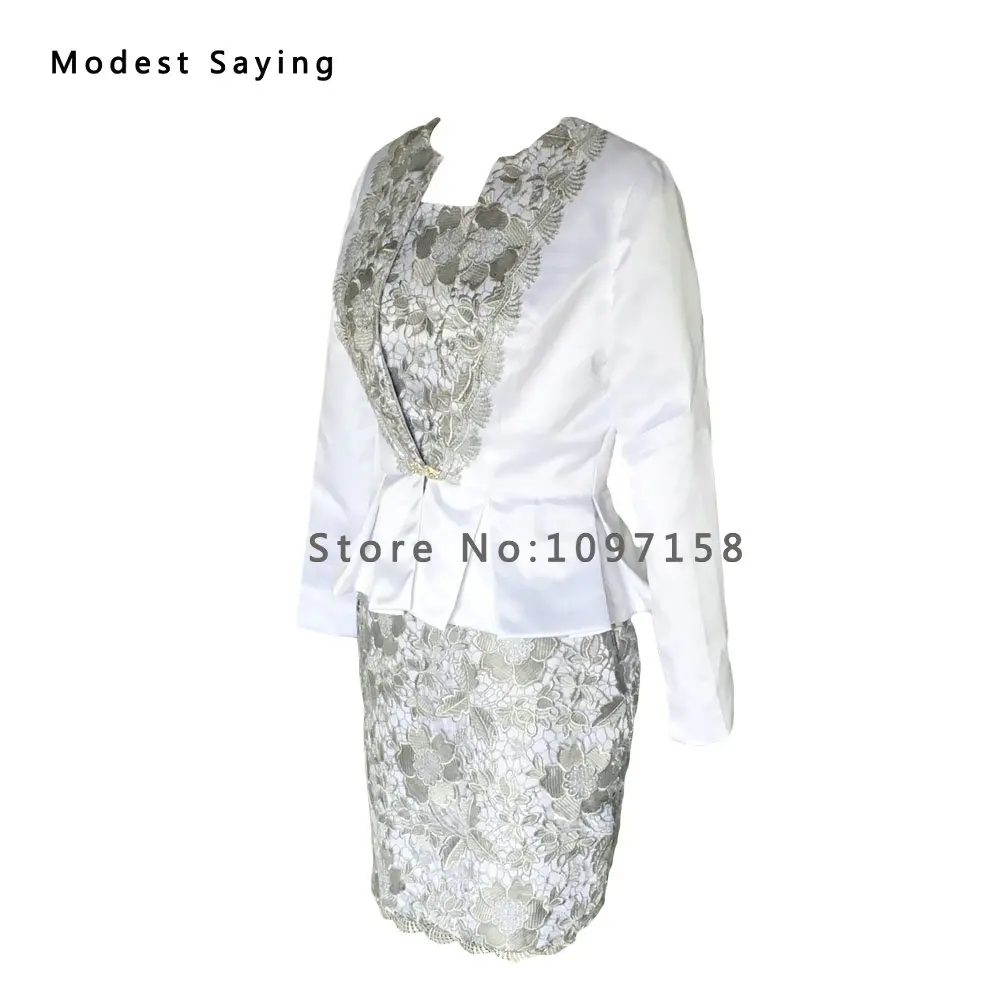 Кружевное платье для матери невесты с длинным рукавом жакетом болеро короткое