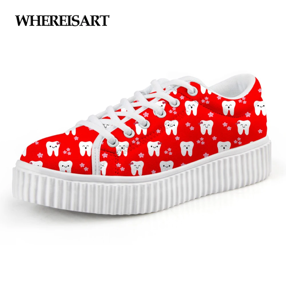 WHEREISART/Милая женская обувь с узором в виде стоматолога на плоской подошве