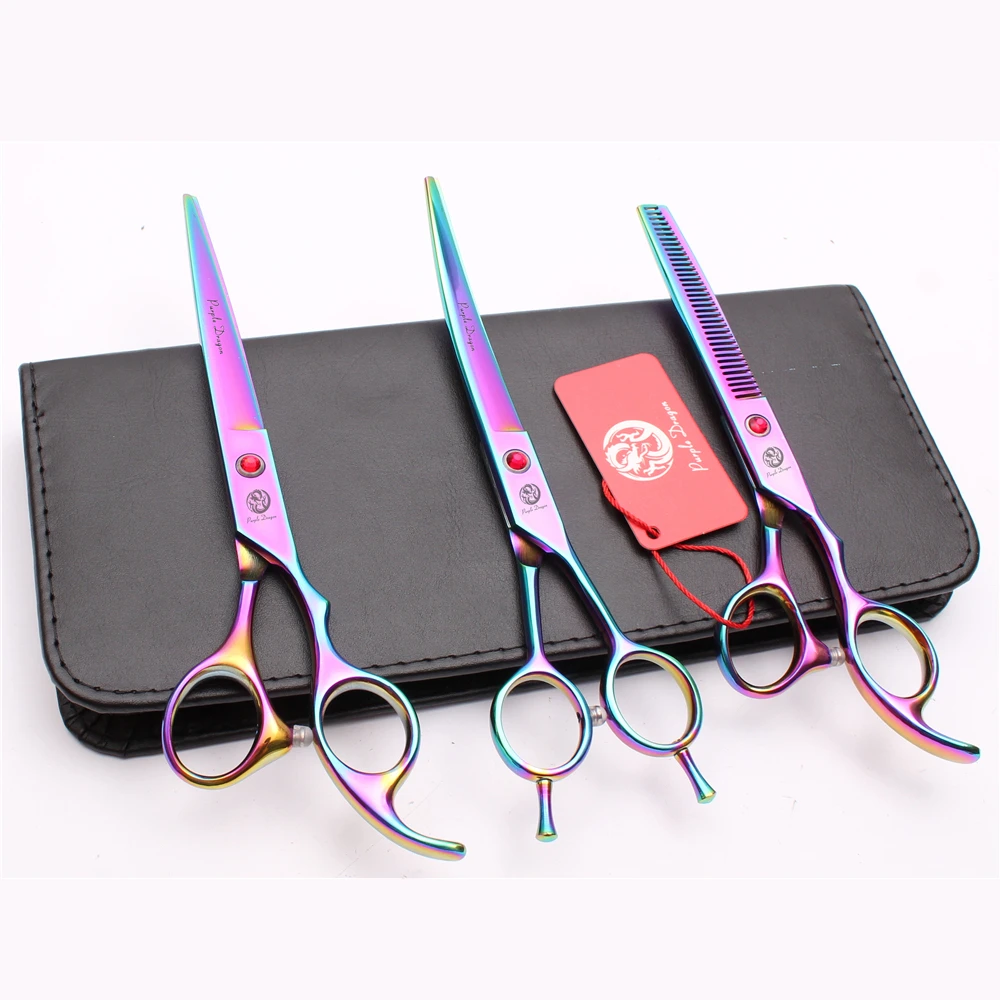 UP 3Pcs 7 &quotфиолетовый дракон Парикмахерская для стрижки собак ножницы