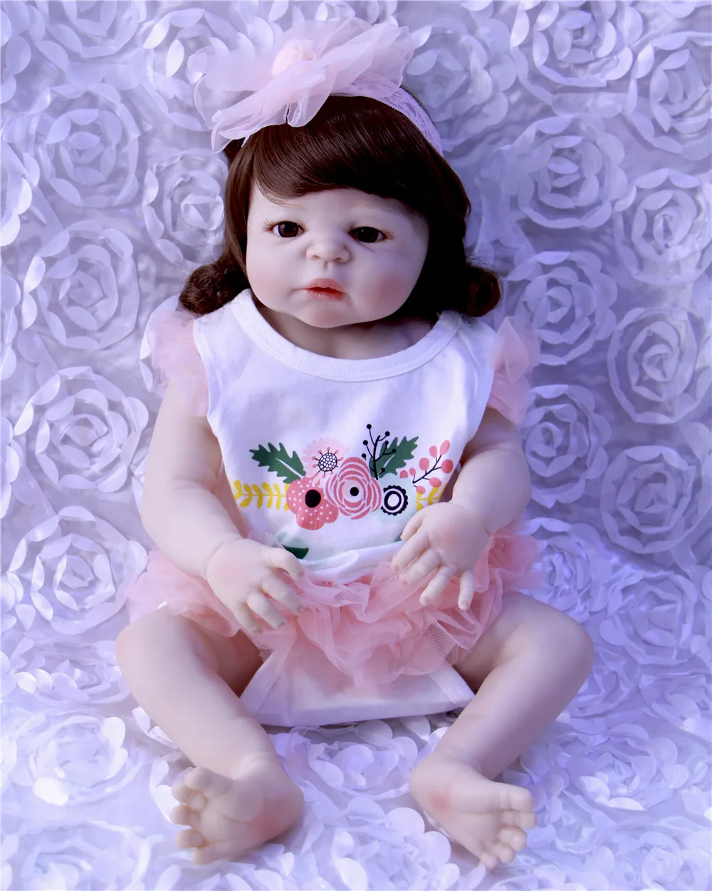 

dollmai Curls Girl 23 Inch full silicone bebe reborn Babies dolls Lifelike Newborn Princess baby Toy with brown eyes For Sale