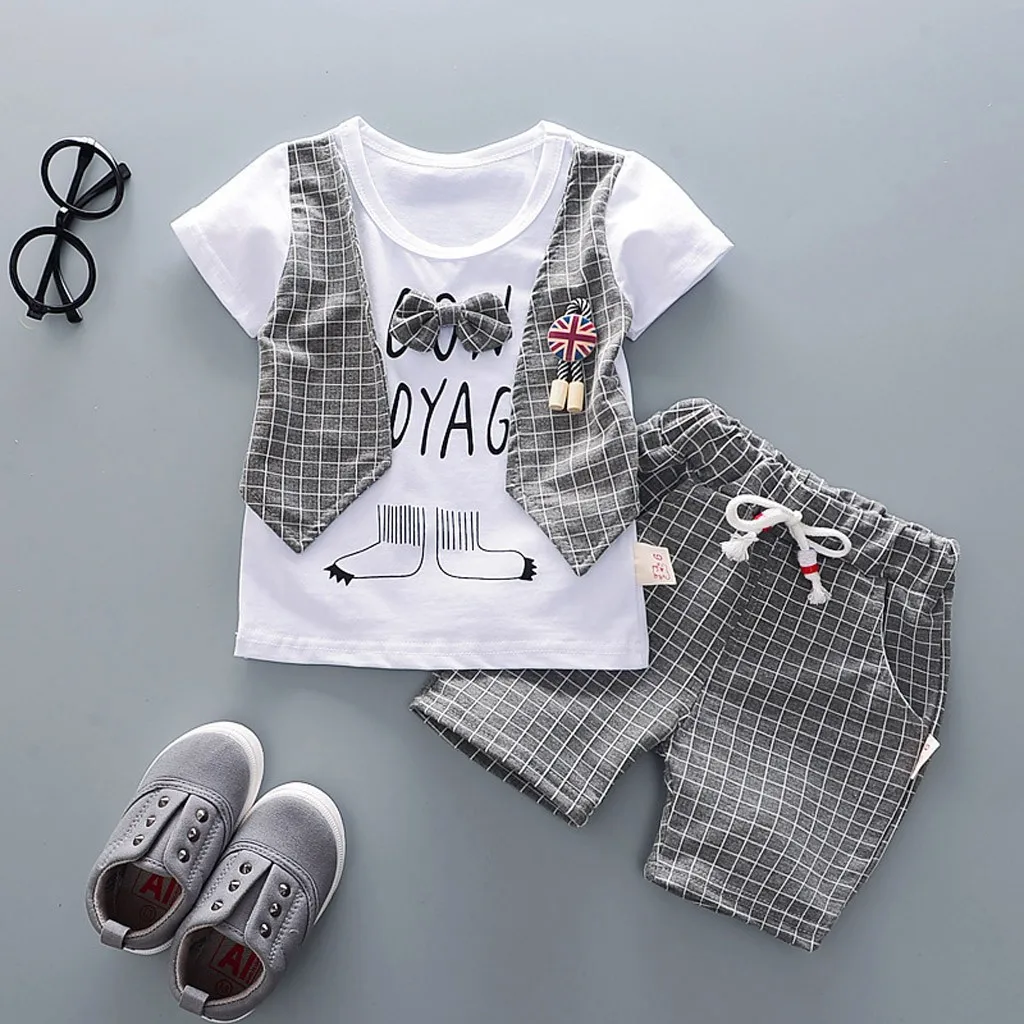 Toddler Baby Boys Gentleman Bow T-shirt Tops Shorts Pants Outfits Clothes Summer Set Patchwork Chic Clothing | Детская одежда и