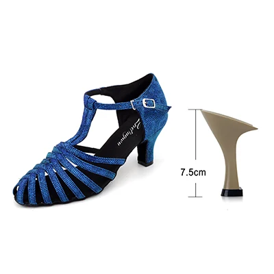 Blue 7.5cm Ladingwu/Фабричный магазин; обесцвечивающаяся ткань для Бальных и бальных танцев; вечерние туфли для сальсы; Цвет зеленый, синий, серый; женская обувь для латинских танцев - Цвет: Blue 7.5cm
