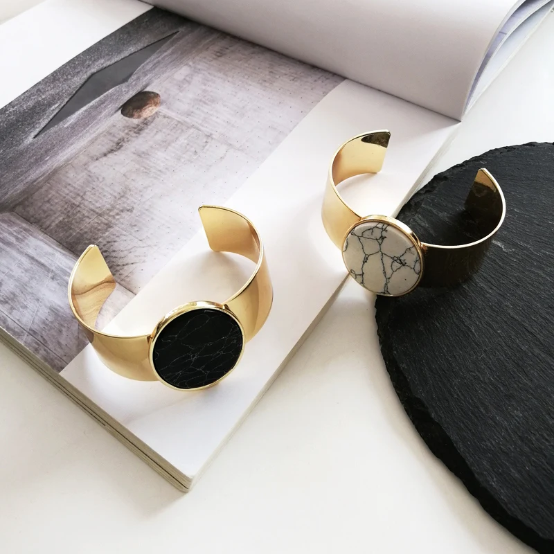 Модный дизайн золотые манжеты с композитным камнем браслет для женщин ювелирные