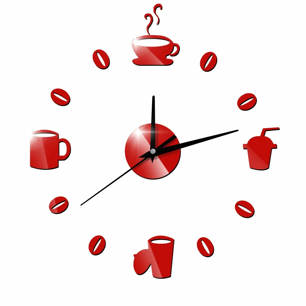 Coffee Cups Beans 3D DIY Wall Clock Acrylic Stickers Quartz Modern Home Decoration Retro Kitchen | Дом и сад