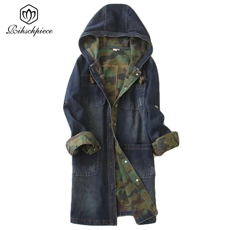 Осенняя джинсовая рубашка Rihschpiece с флагом длинное пальто из джинсовой ткани