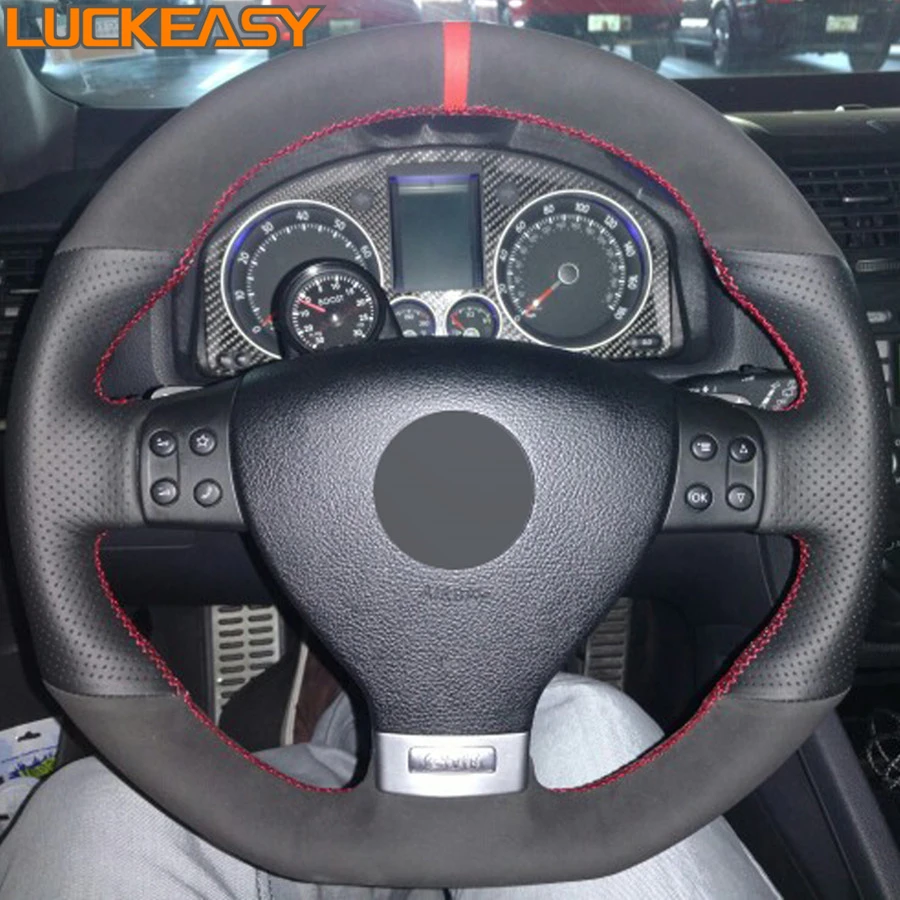 Черная замша натуральная кожа DIY чехол рулевого колеса автомобиля для Volkswagen Golf 5
