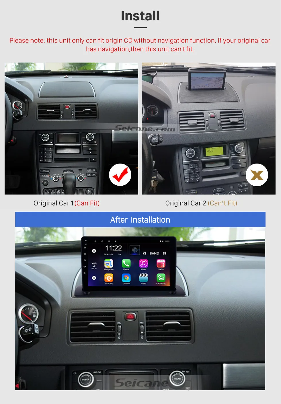 Seicane 2DIN Android 8,1 " Автомобиль Радио RDS Bluetooth Автомобильный мультимедийный плеер gps навигации для 2004 2005- Volvo XC90 с 8-ядерный