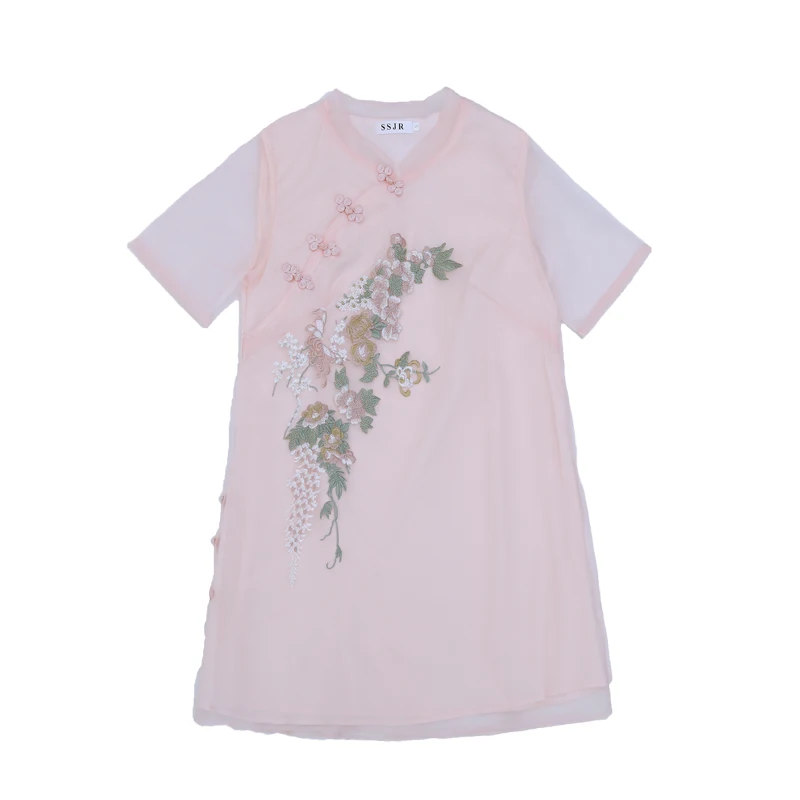 5XL размера плюс платье трапециевидной формы с коротким рукавом в китайском стиле