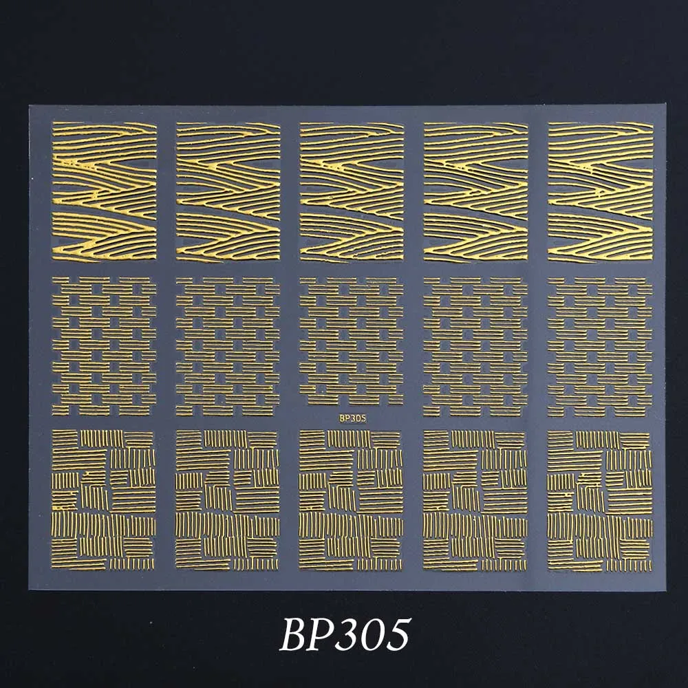 BP305 1 шт Горячая штамповка 3D наклейки для ногтей бронзовые Слайдеры для ногтей золотые наклейки деформация полосы линия волна Маникюр украшения BEBP301-316 - Цвет: BP305