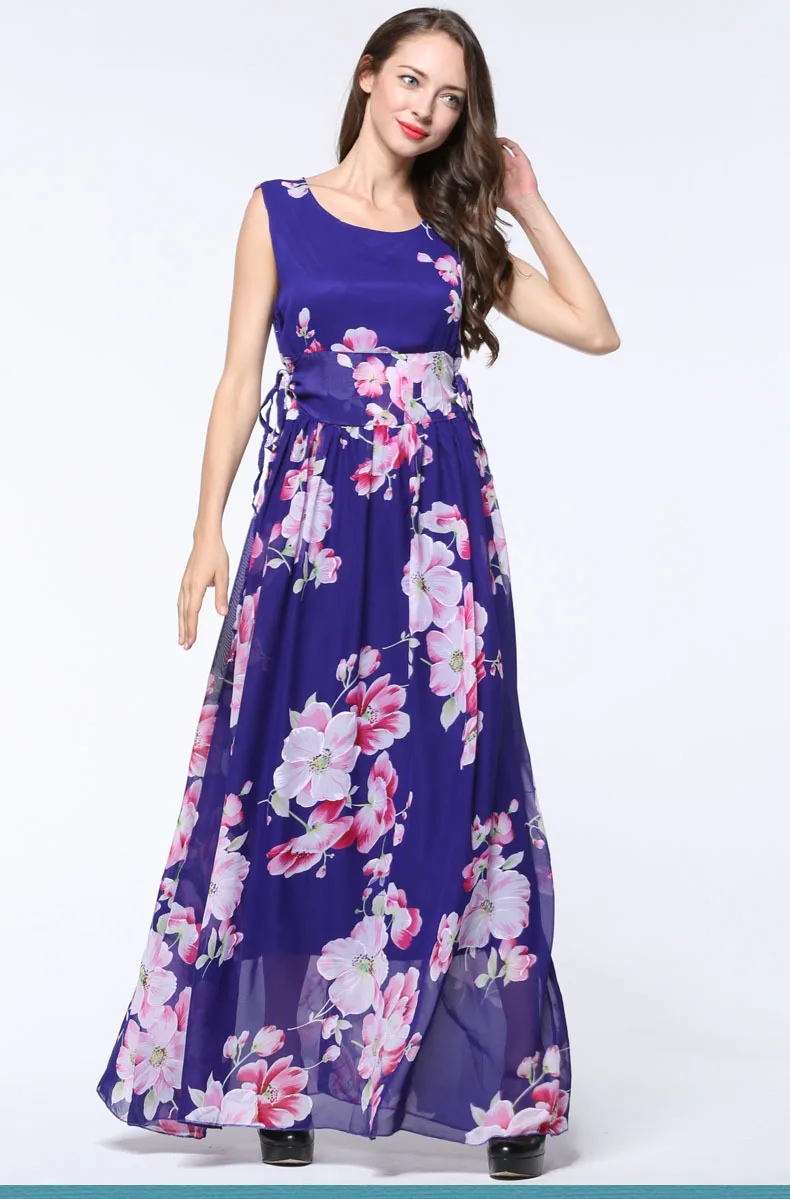 2017 Женская летняя элегантная пляжная шифоновая одежда с богемным принтом Макси