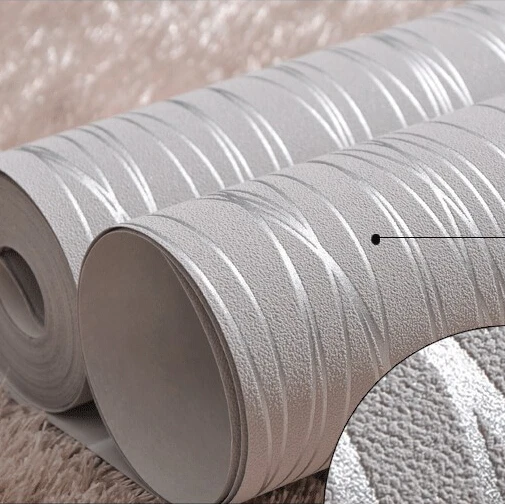 Однотонные серые Серебристые полоски флок декор для комнаты современный