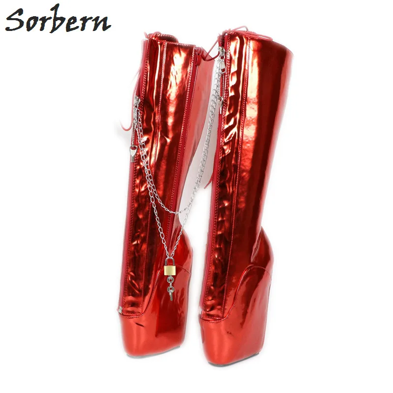 

Sorbern Metallic Red Mid Calf Women Boots Ballet Wedges Lace Up Zipper Goth Style Platform Boots Extreme High Heel Boots Bdsm