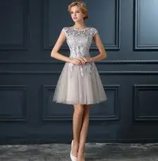 Ruthshen Robe De Soiree, Короткое мини платье цвета шампанского, серое, Короткие коктейльные платья,, с рукавом-крылышком, Vestidos Coctel, длиной до колен, вечерние платья - Цвет: picture silver