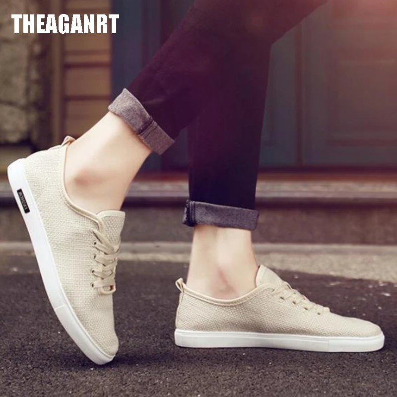 THEAGRANT/; мужская повседневная обувь; дышащая обувь на плоской подошве из пеньки; модные кроссовки на шнуровке; Мужская парусиновая обувь в винтажном стиле; обувь; MSN3000