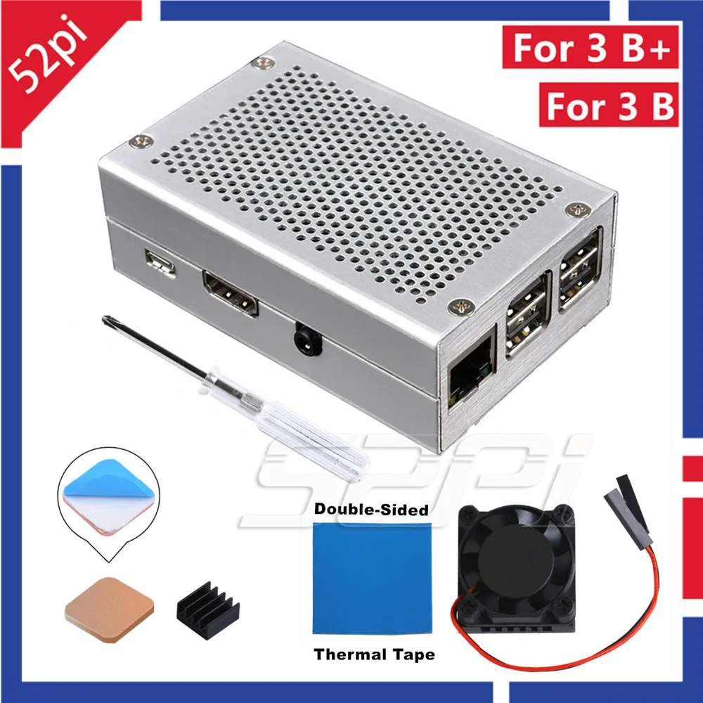 

52Pi New! Aluminum Alloy Silver Case Enclosure Cover Shell for Raspberry Pi 3 / 2 Model B / B+ Plus