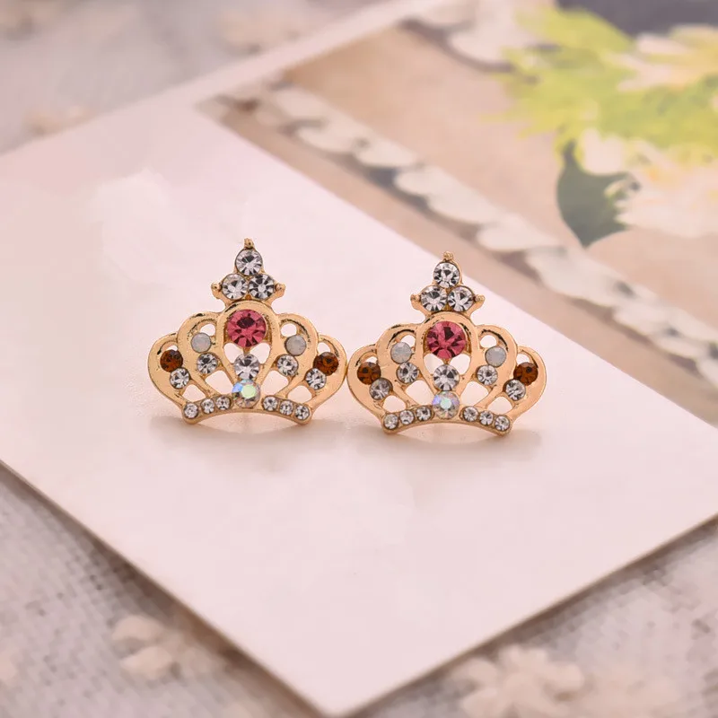 Модные красочные серьги гвоздики Стразы королевы принцессы короны женские