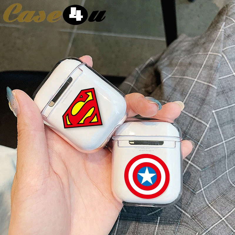Прозрачные беспроводные Bluetooth наушники чехол для Apple Airpods 1 2 Защитная крышка Marvel Капитан Америка Бэтмен Супермен