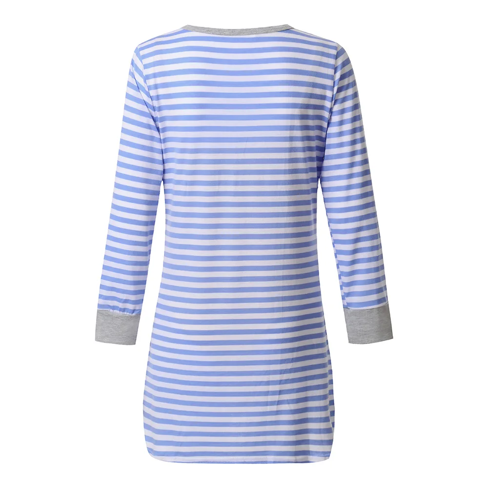 Striped Maternity Robe Pregnant Long Sleeve Labor Delivery Nursing Hospital Gowns Nursing Nightgown for Breastfeeding Sleepwear