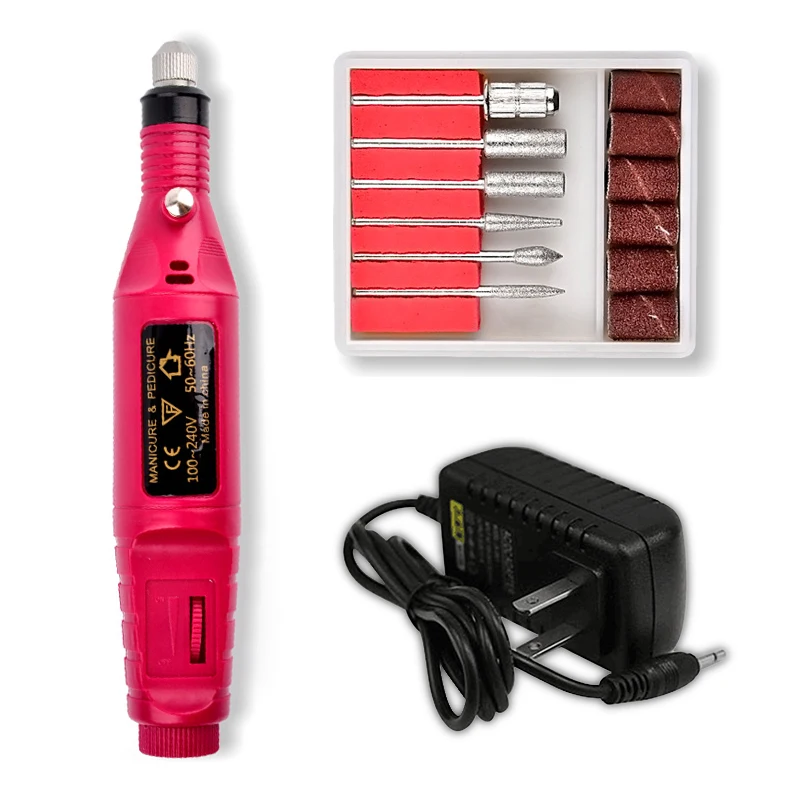 Rose red US Plug 1Set Professional Electric Nail Drill Machine Manicure Machine Nail Art Pen Pedicure Nail File Nail Art Tools Kit Dropshipping - Цвет: Rose red US Plug