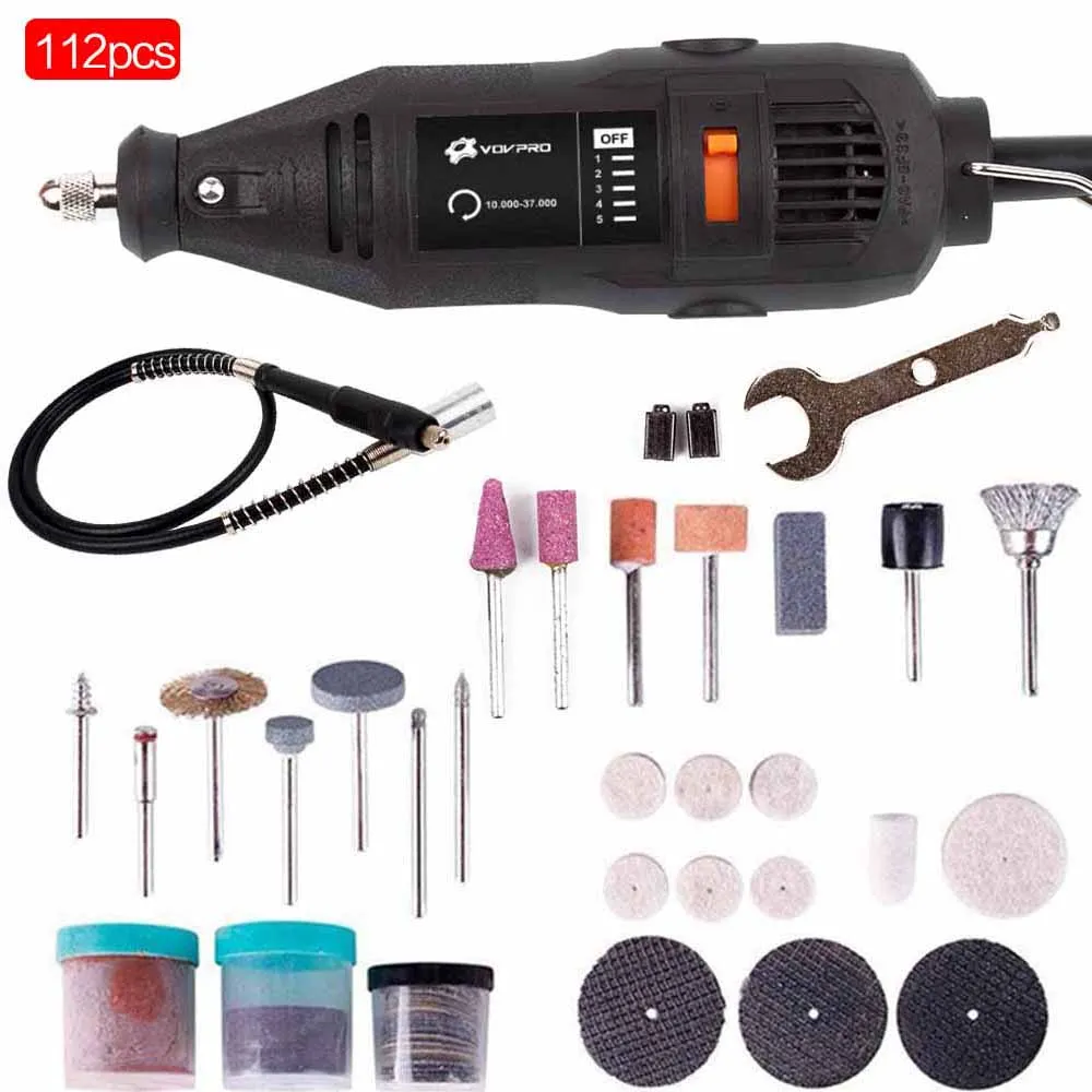 112PCS 180 Вт мини Dremel электрические сверла Инструменты С Гибким Валом Аксессуары сверло электроинструменты гравер роторный электроинструмент - Цвет: 112PCS