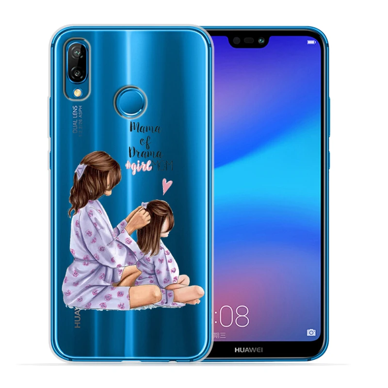 Чехол для телефона с черными и коричневыми волосами для мамы и дочки Huawei P30 Lite P30 Pro P20 Lite P8Lite P9Lite P10 P Smart Capa - Цвет: 15