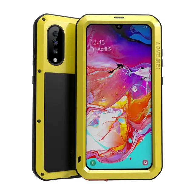 yellow Gorilla glass LOVE MEI металлический защитный водонепроницаемый чехол для samsung Galaxy A70 противоударный чехол алюминиевая задняя крышка для samsung A70 - Цвет: yellow