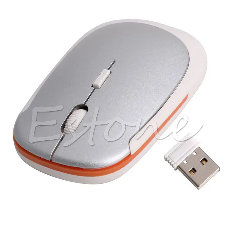 Silver Ультра-тонкая мини USB 2,4G Беспроводная оптическая мышь Мыши 1600 dpi портативная креативная мышь 2* AAA сменная батарея питание - Цвет: Silver