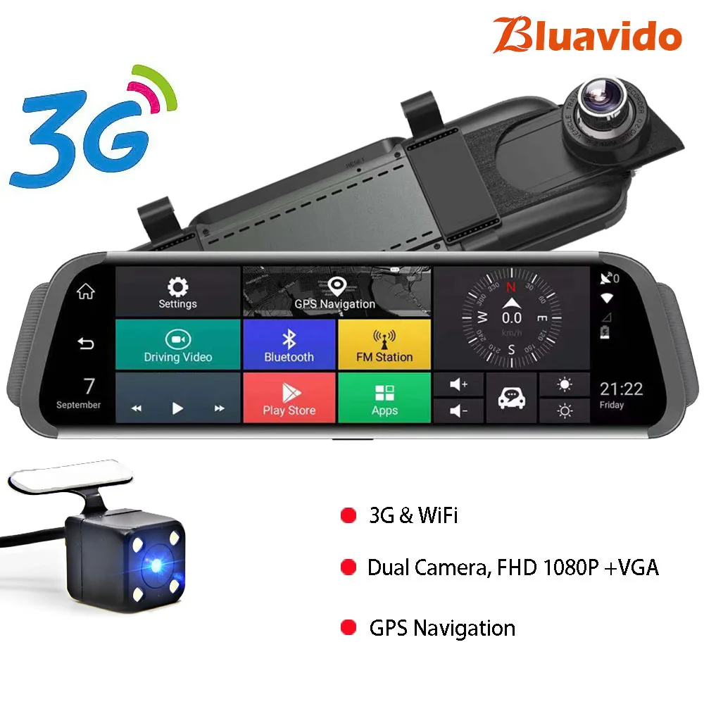 3G Автомобильный видеорегистратор Bluavido 4G ADAS, gps, Android 10 дюймов, поток медиа, зеркало заднего вида, FHD 1080 P, WiFi, видеорегистратор, регистратор - Название цвета: 3G