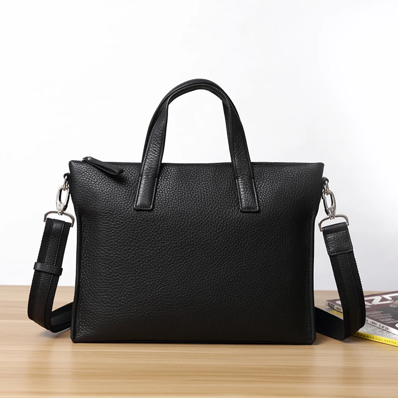 

WOONAM Men Fashion High-end Luxury Quality Top Grain Genuine Calf Leather Top Handle Computer Bag Briefcase Handbag BG1015