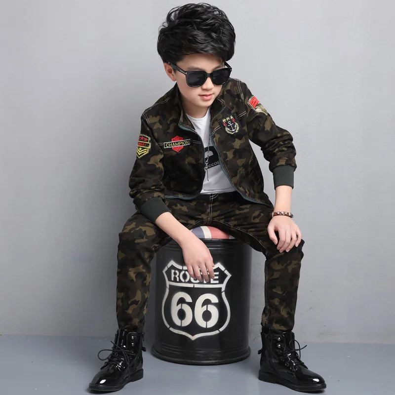 2018 Spring Autumn Boys Camouflage Suit Children's Army Uniform Kids Military Clothes Teenage Sports Tracksuit A169 | Детская одежда