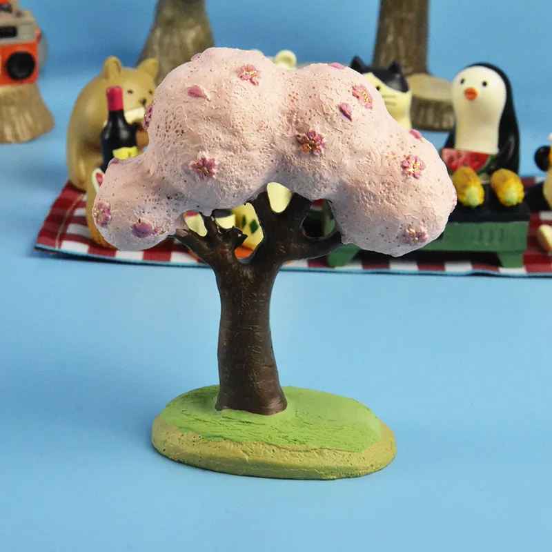 Sakura tree grass Япония каваи мультфильм Животные go picnic миниатюрный Сакура экран дерево лужайка пень Горячая весна татами Дерево отверстие Свадебная мебель игрушка - Цвет: Sakura tree grass