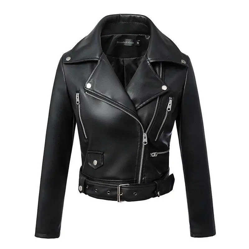 BLACK YYFS новые модные женские осенние зимние черные Куртки из искусственной кожи базовое пальто на молнии байкерская куртка с отложным воротником - Цвет: BLACK