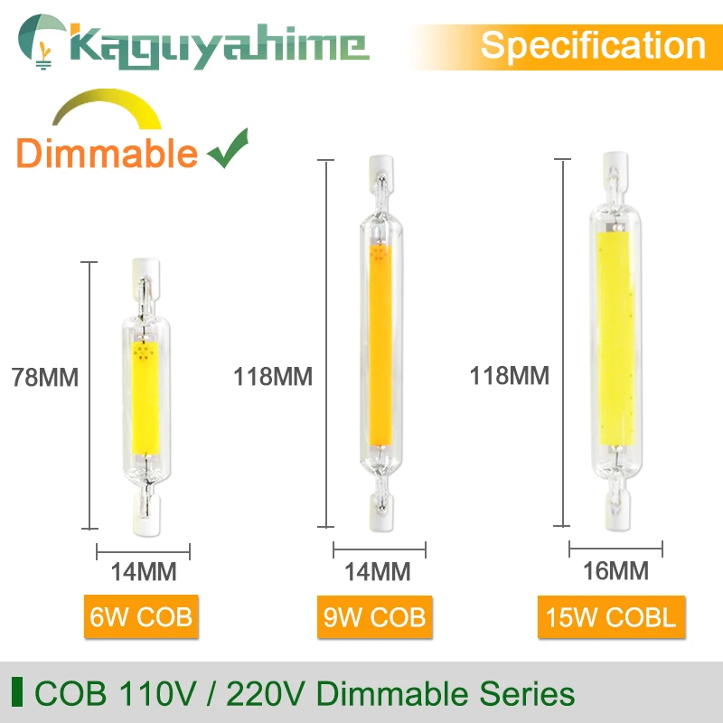 Kaguyahime SMD COB Светодиодная лампа R7S J78 J118 J135 переменный ток 110 В 220 Регулируемая