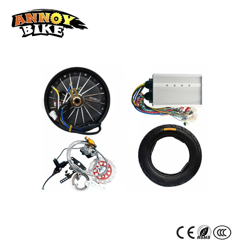 Набор моторов с втулками 10 дюймов 48V 60V 72V 1000W для электрических мотоциклов с контроллером и системой гидравлических дисковых тормозов.