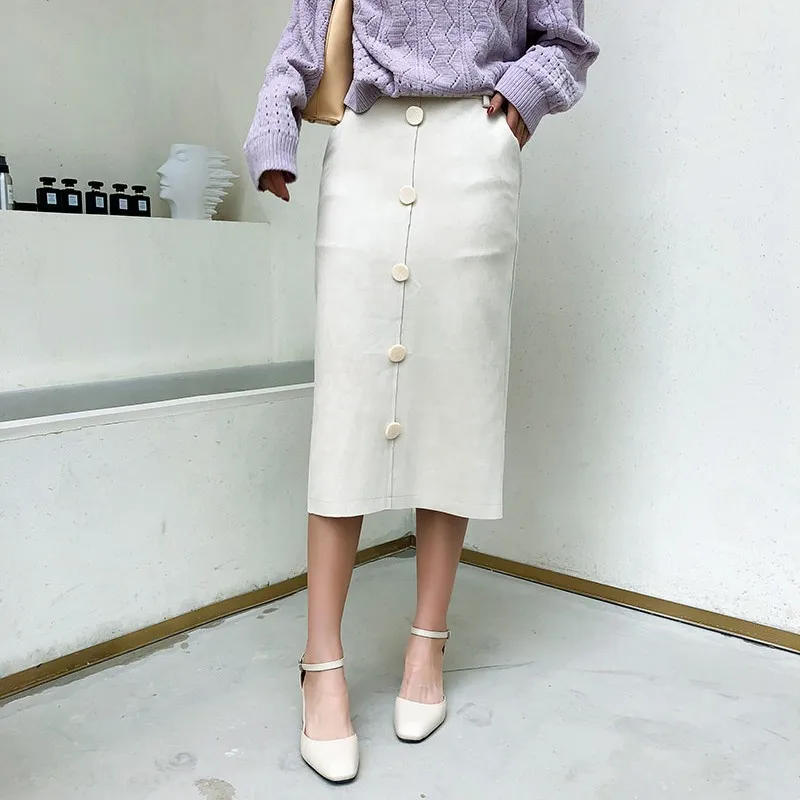 Женская замшевая юбка карандаш на пуговицах осень 2019|Женские юбки| |