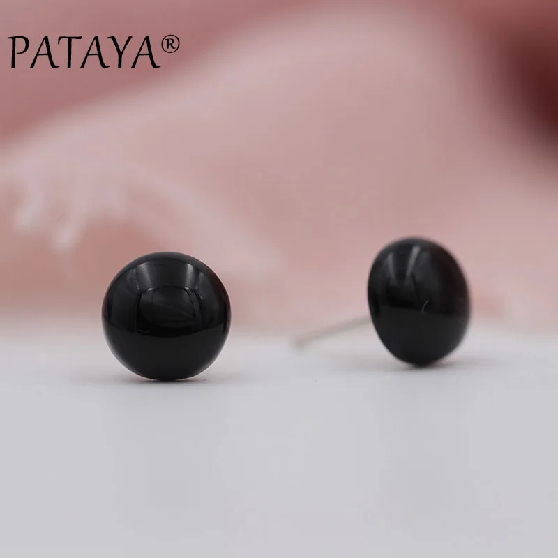 PATAYA модные популярные серьги с черным ониксом, Новое поступление, круглые серьги-гвоздики из натурального камня, женские свадебные Роскошные серьги, ювелирные изделия